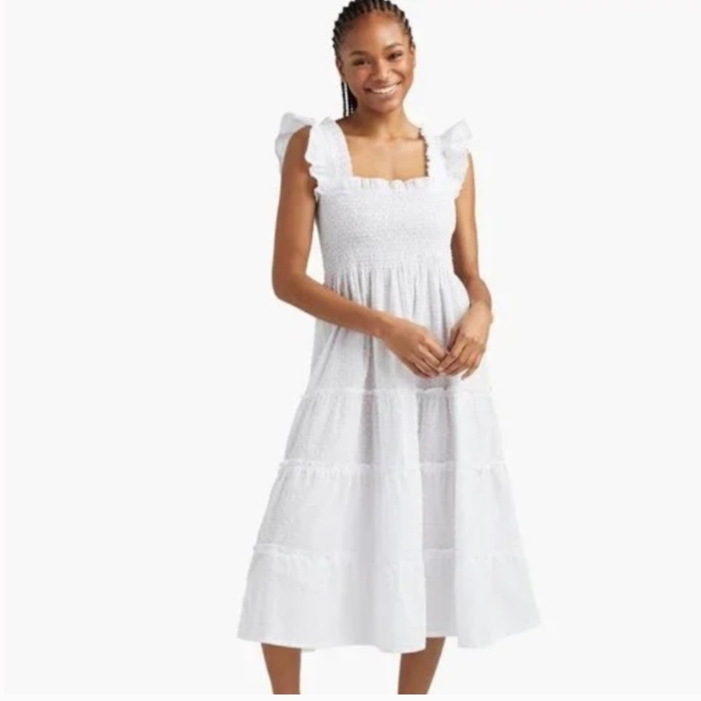 Hill House White Midi Dress with Ruffles